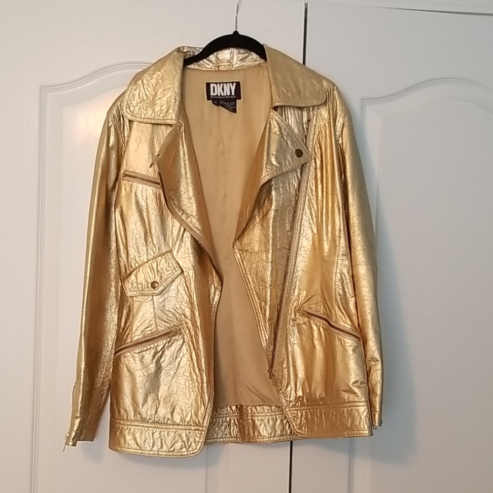 Vintage DKNY Gold Metallic Genuine Leather Jacket